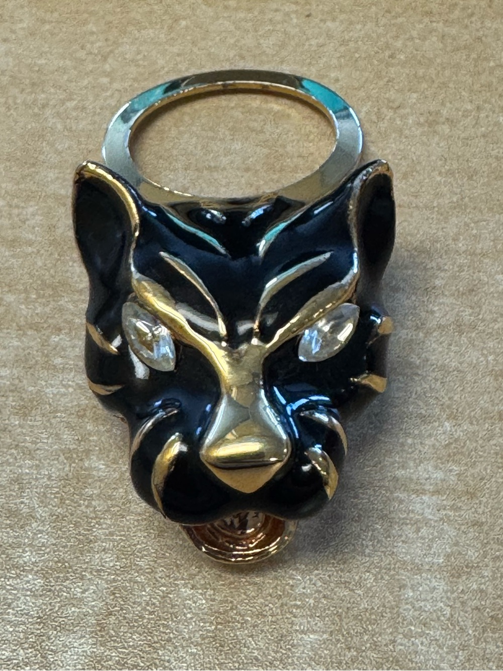 Vintage Michele Lynn Black Enamel Panther Scarf Clip Slider Rhinestone Eyes